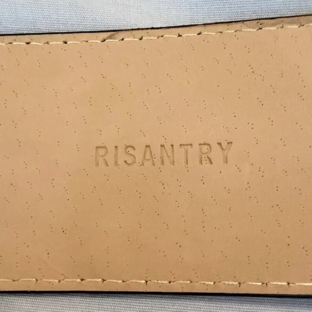 Risantry Wide Black Belt with Crocodile-Embossed Texture